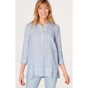 J. Jill Love Linen Striped 3/4 Sleeve Tunic Blouse Women's Size M Tahitian Teal
